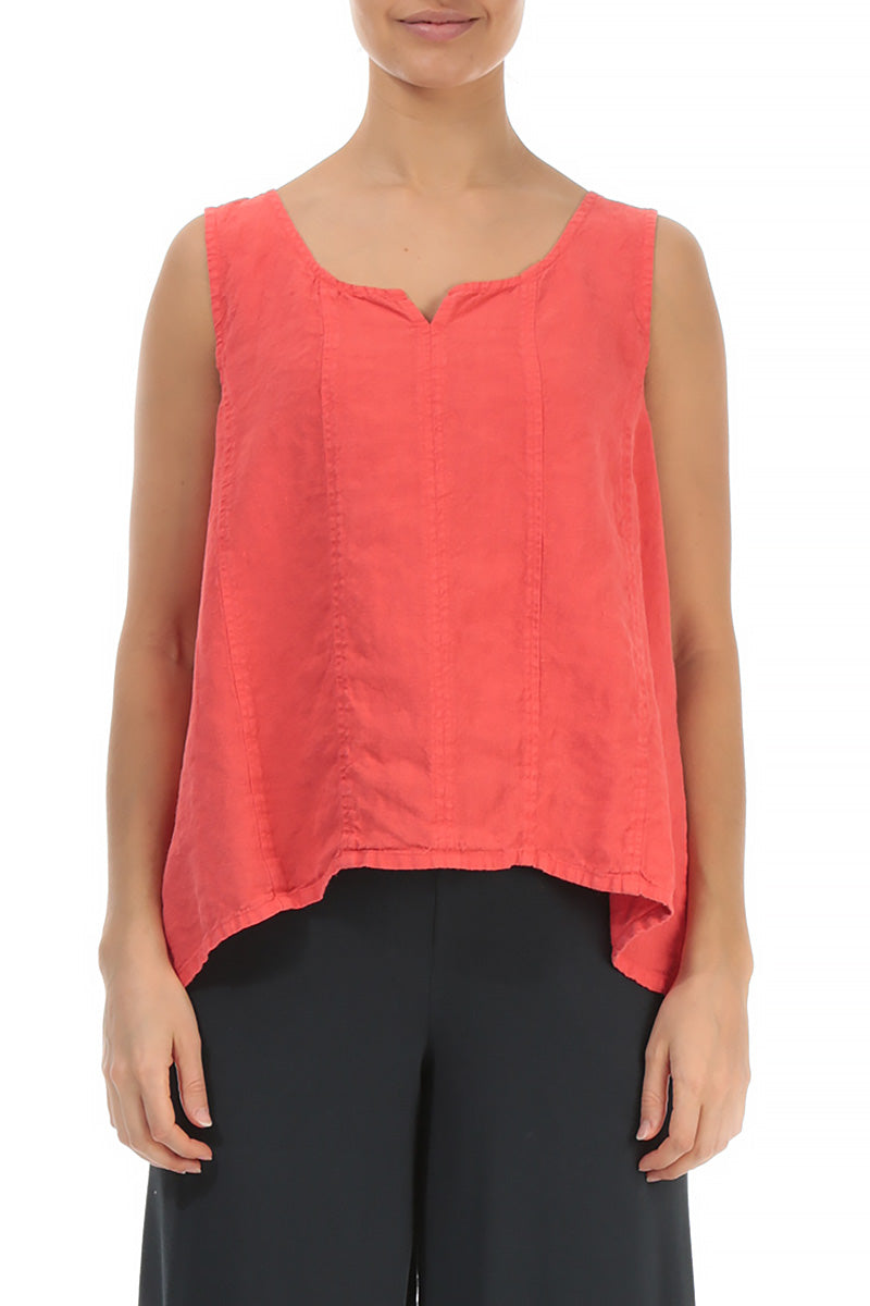Sweetheart Neck Living Coral Linen Top