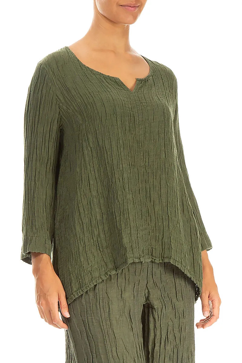 Sweetheart Neck Crinkled Forest Mist Silk Blouse 3