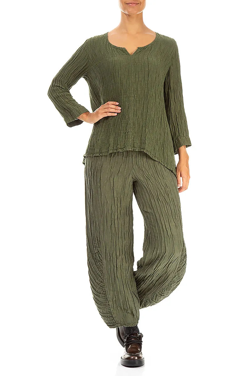 Sweetheart Neck Crinkled Forest Mist Silk Blouse 4