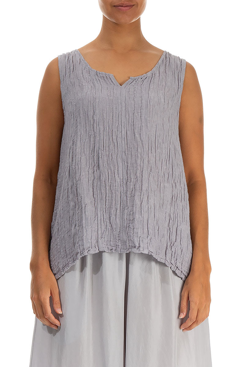 Sweetheart Neck Crinkled Lilac Grey Silk Top