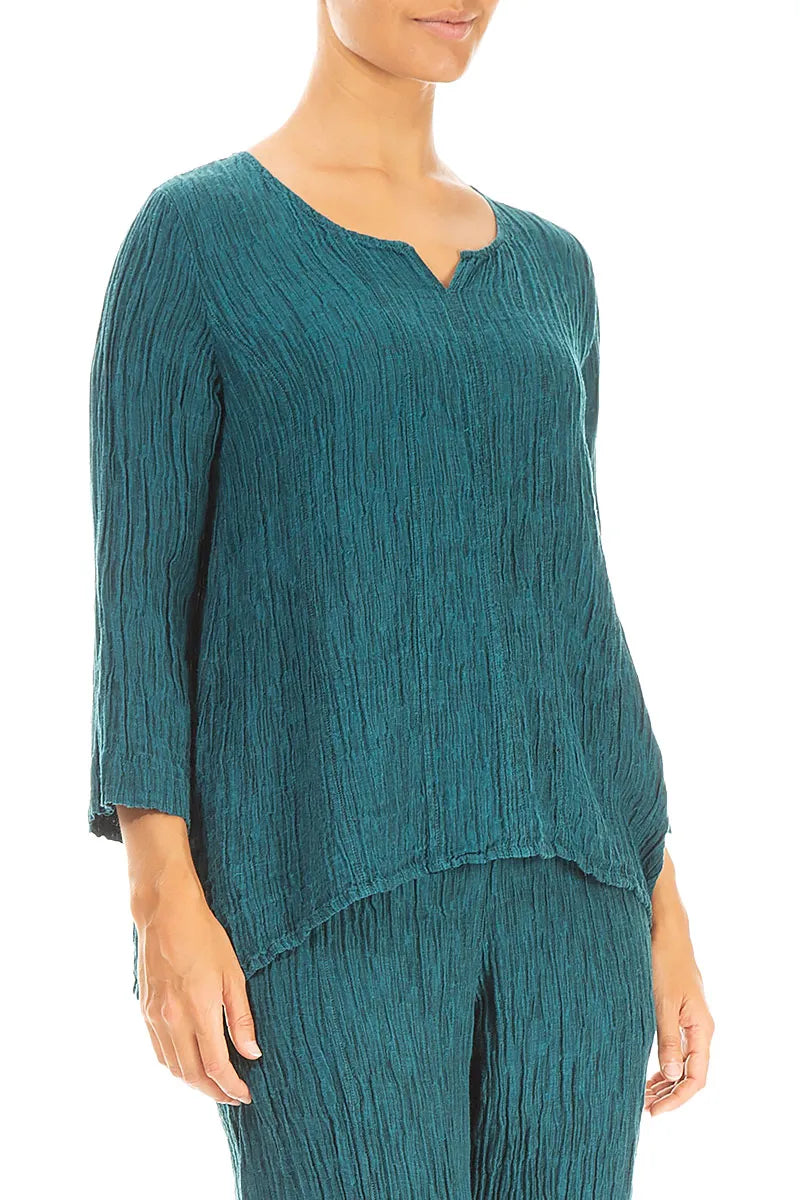 Sweetheart Neck Crinkled Peacock Silk Blouse 3