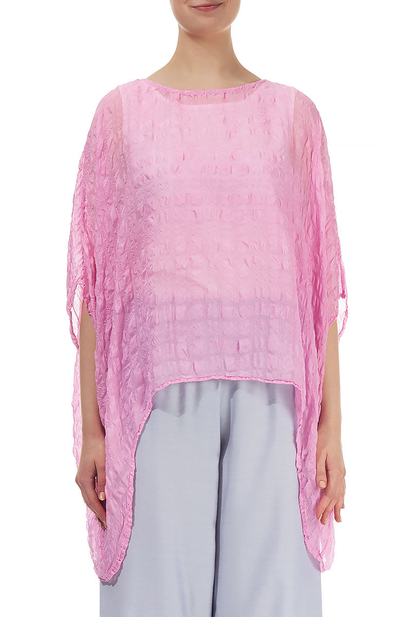 Taffy Pink Textured Kaftan Silk Blouse