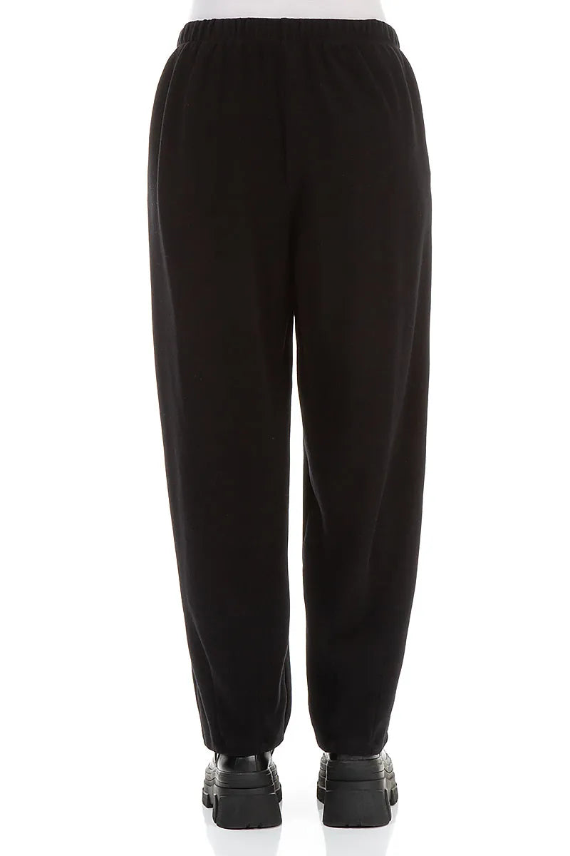 Long Taper Black Cotton Jersey Trousers 2