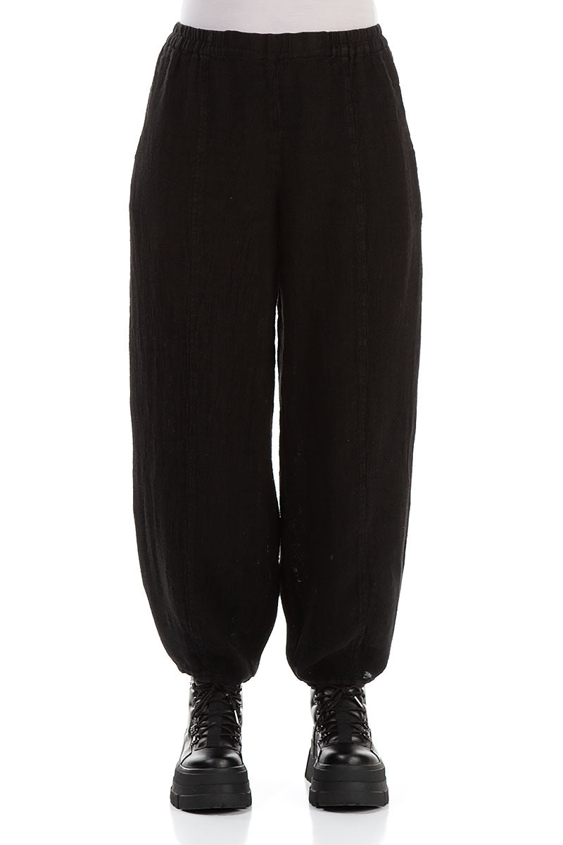 Taper Black Mélange Linen Trousers 1