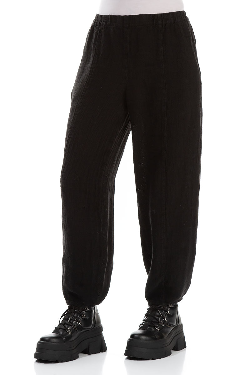Taper Black Mélange Linen Trousers 3