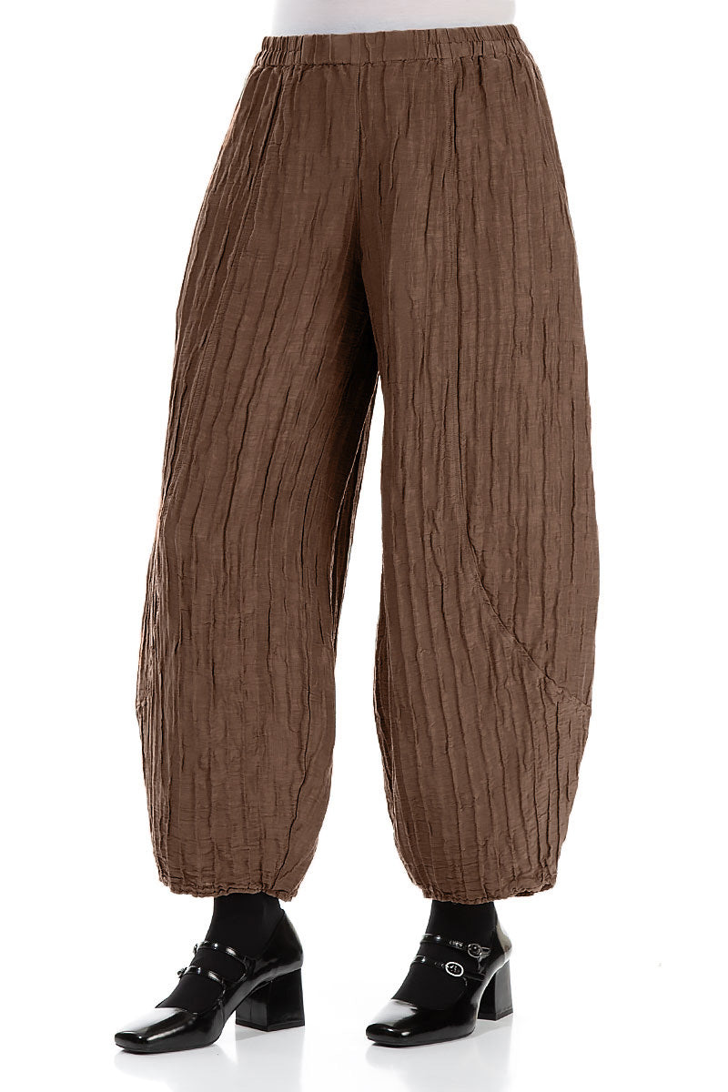 Taper Crinkled Aged Copper Silk Linen Trousers 3