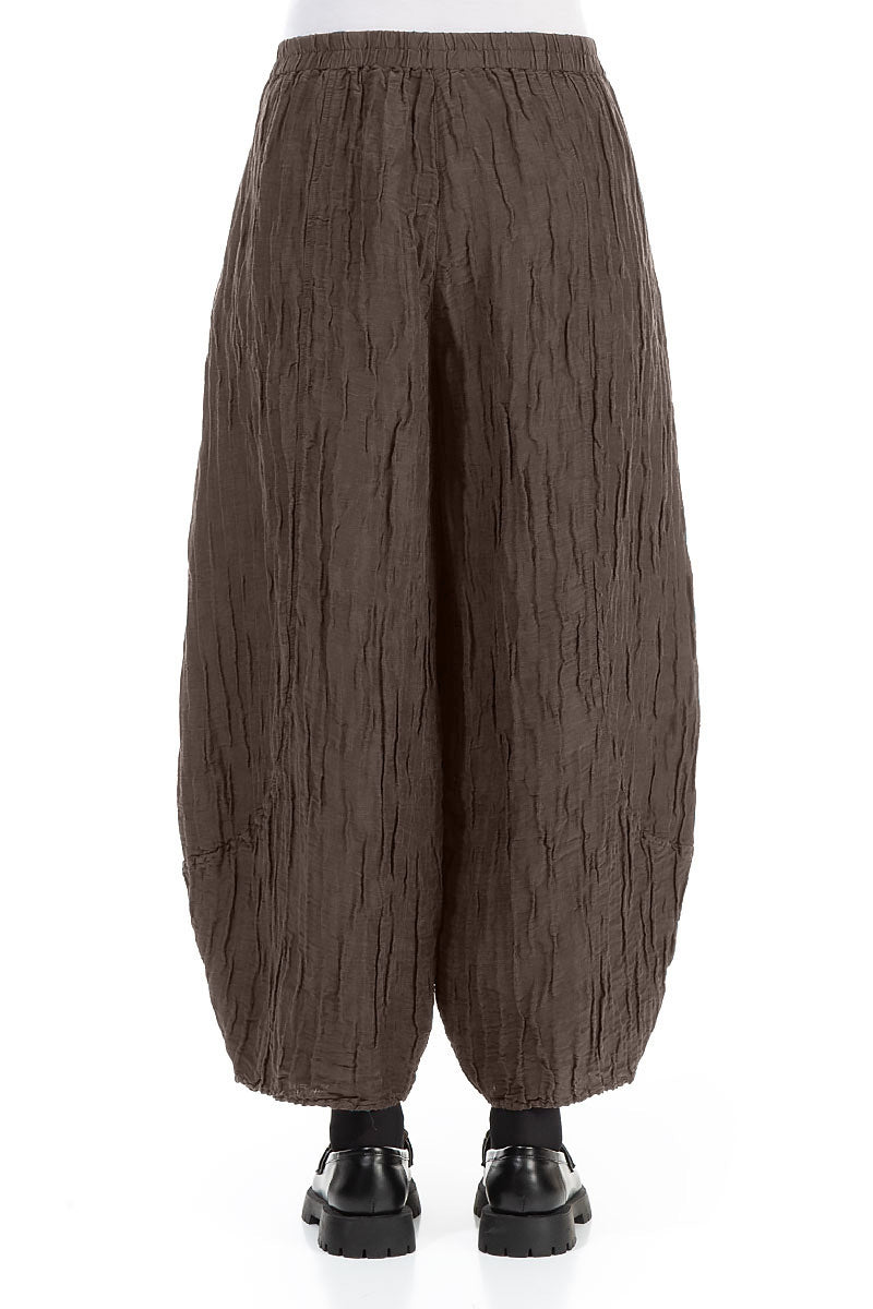 Taper Crinkled Forest Brown Silk Linen Trousers 2