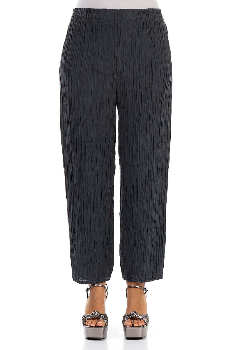 Taper Crinkled Graphite Silk Trousers