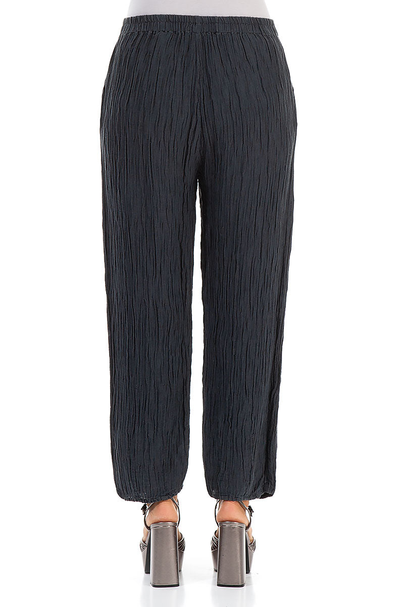 Taper Crinkled Graphite Silk Trousers
