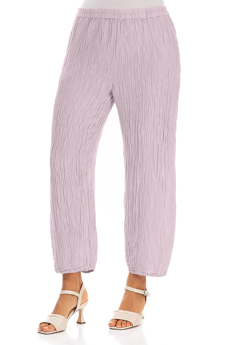 Taper Crinkled Lilac Silk Trousers 3
