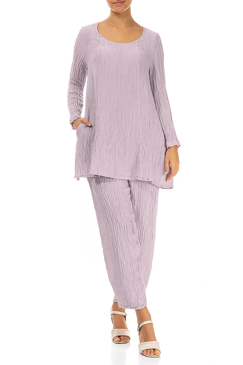 Taper Crinkled Lilac Silk Trousers 4