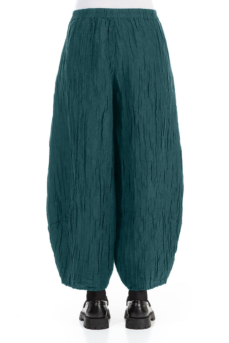 Taper Crinkled Peacock Silk Linen Trousers 2