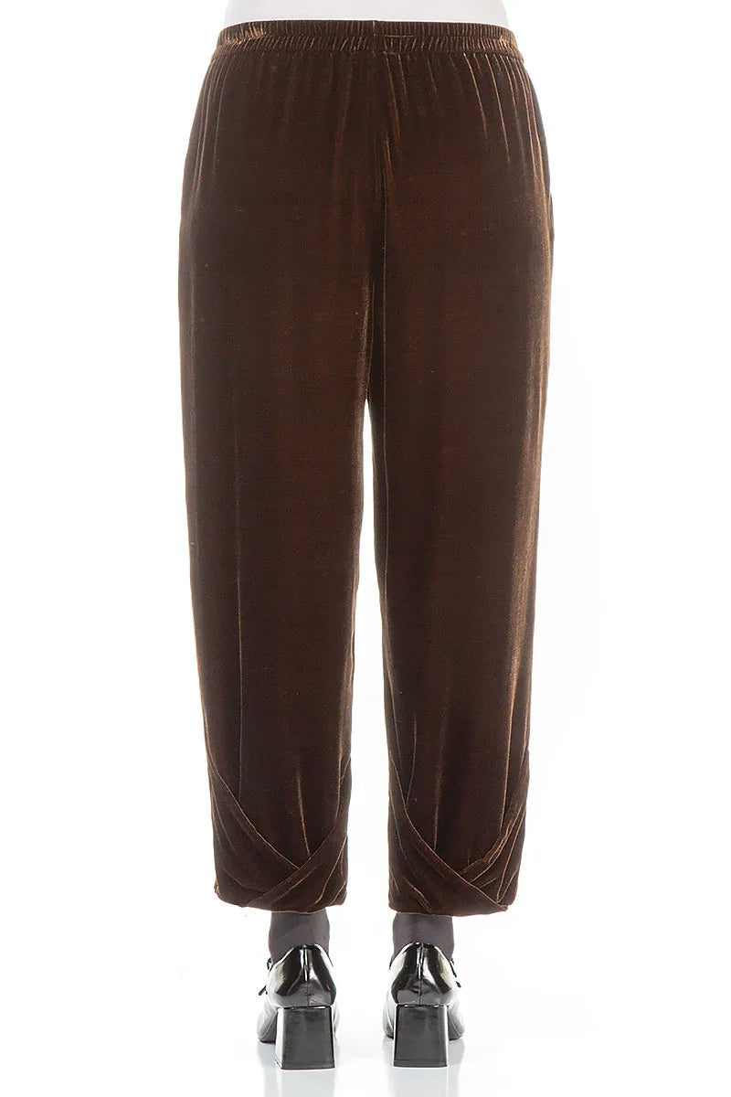 Taper Cropped Aged Copper Silk Velvet Trousers 2