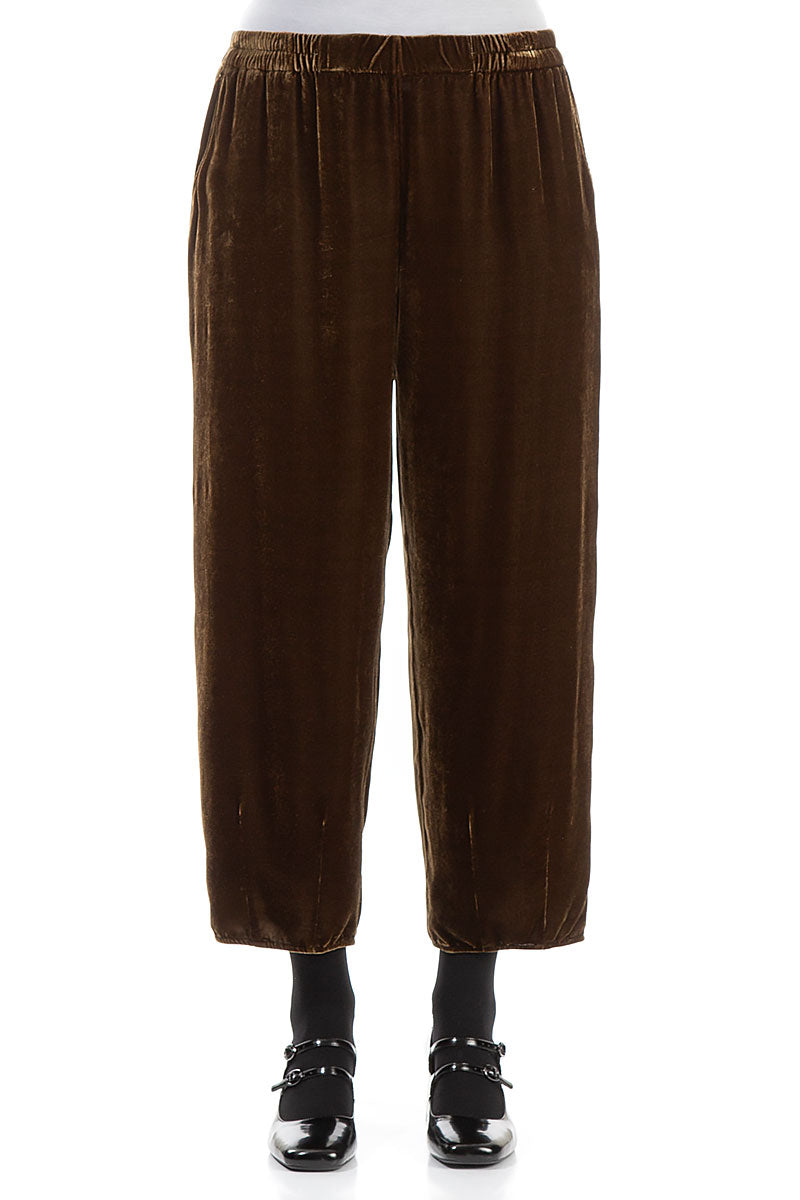 Cropped Taper Golden Sage Silk Velvet Trousers 1