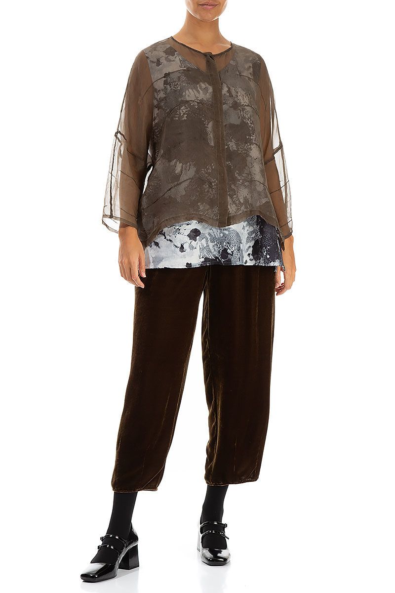 Cropped Taper Golden Sage Silk Velvet Trousers 5