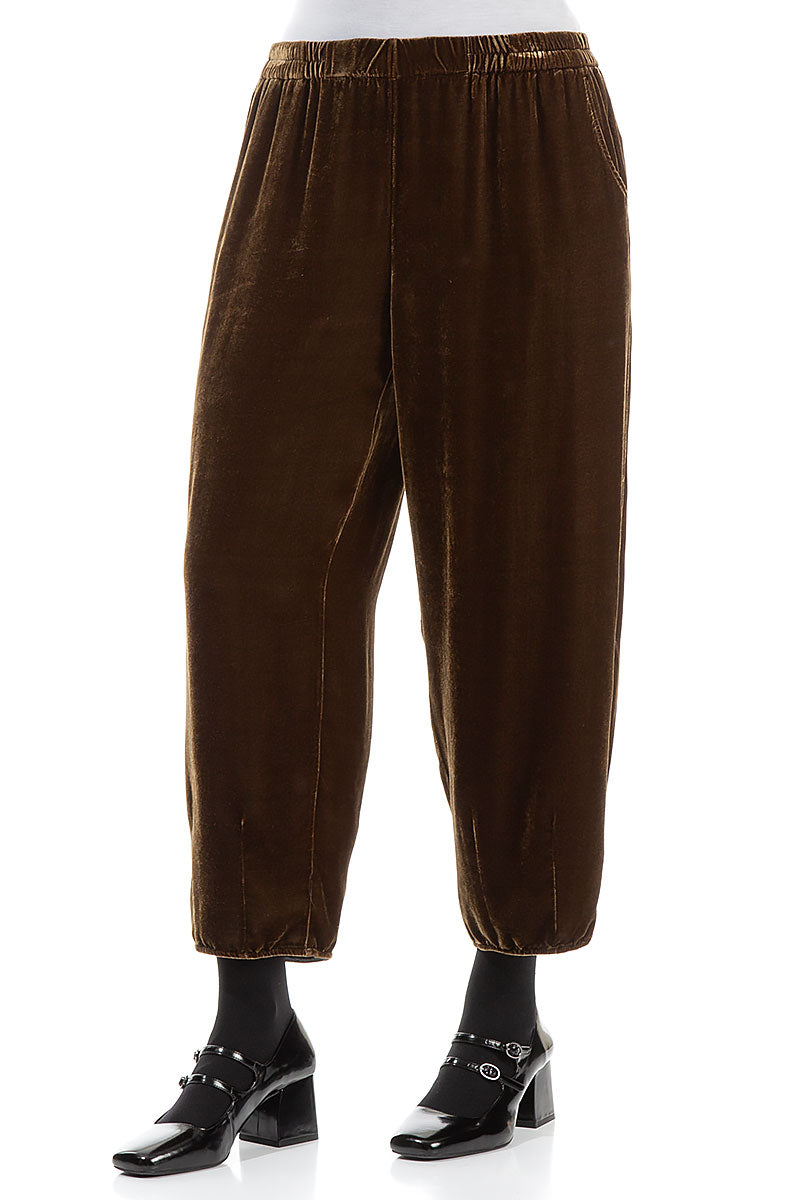 Cropped Taper Golden Sage Silk Velvet Trousers 3