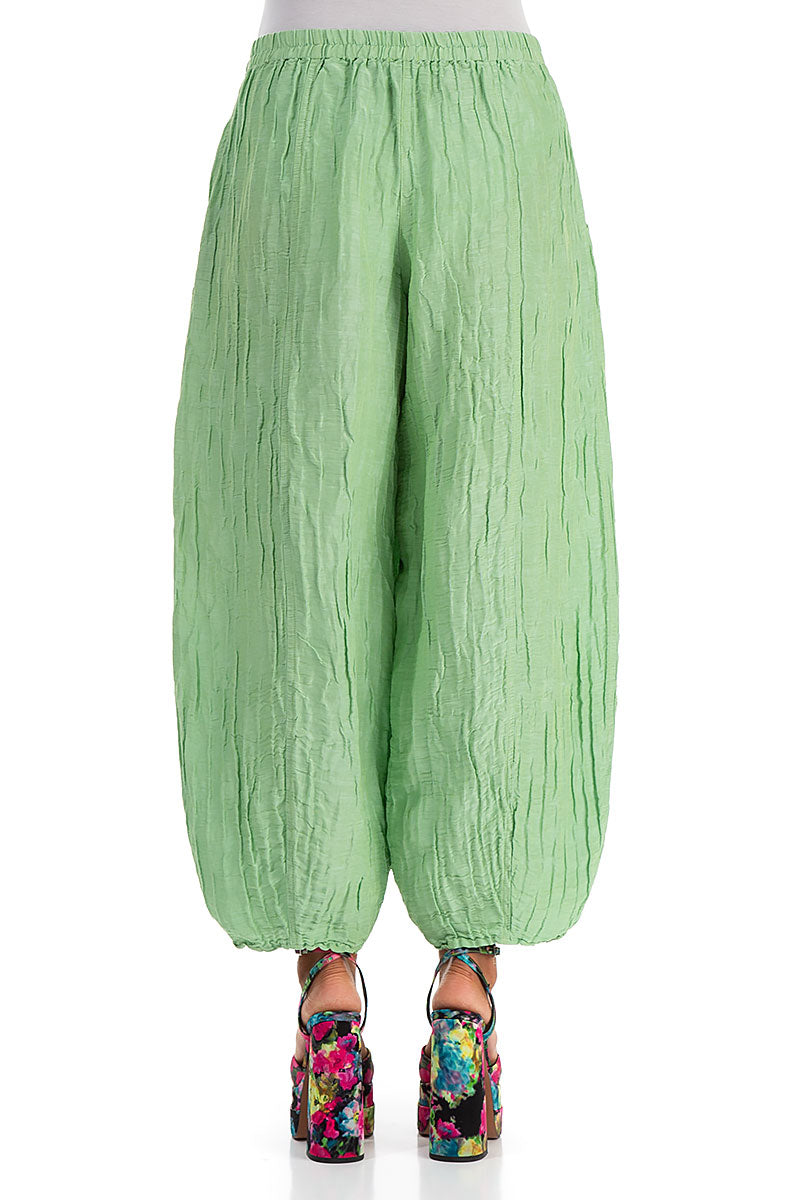 Taper Green Sorbet Crinkled Silk Linen Trousers