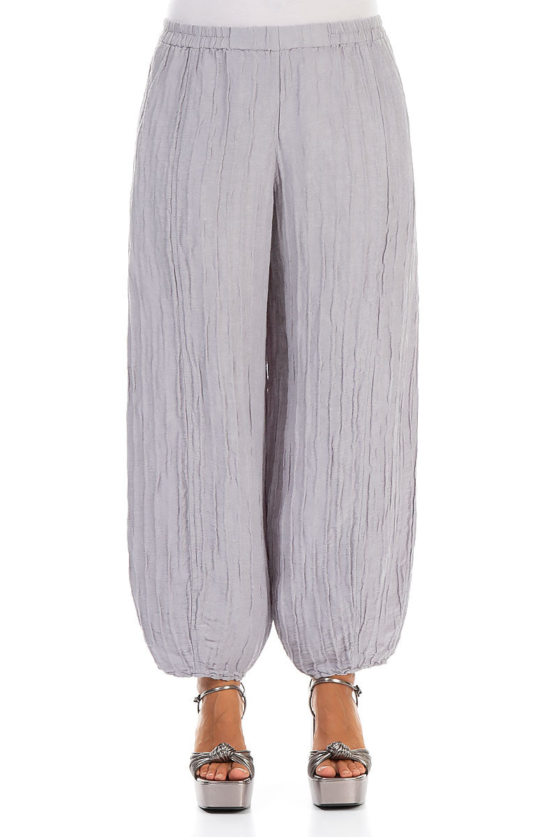 Taper Lilac Grey Crinkled Silk Linen Trousers