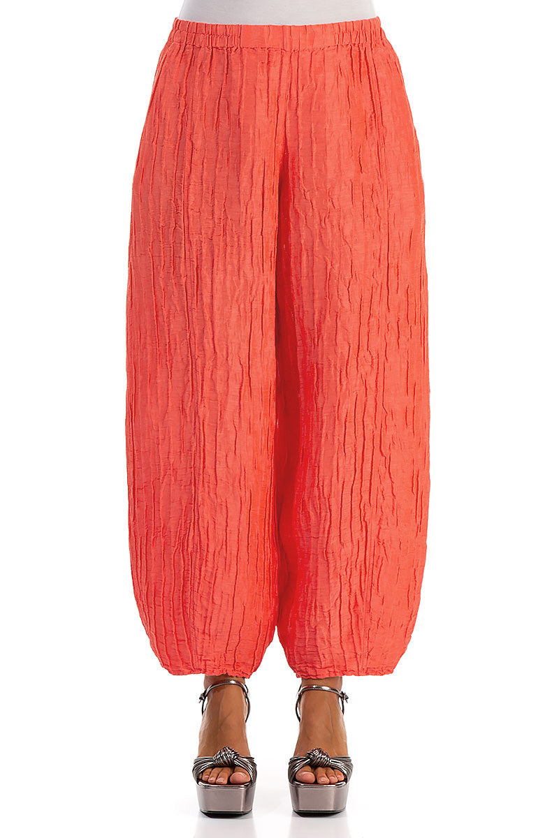 Taper Living Coral Crinkled Silk Linen Trousers
