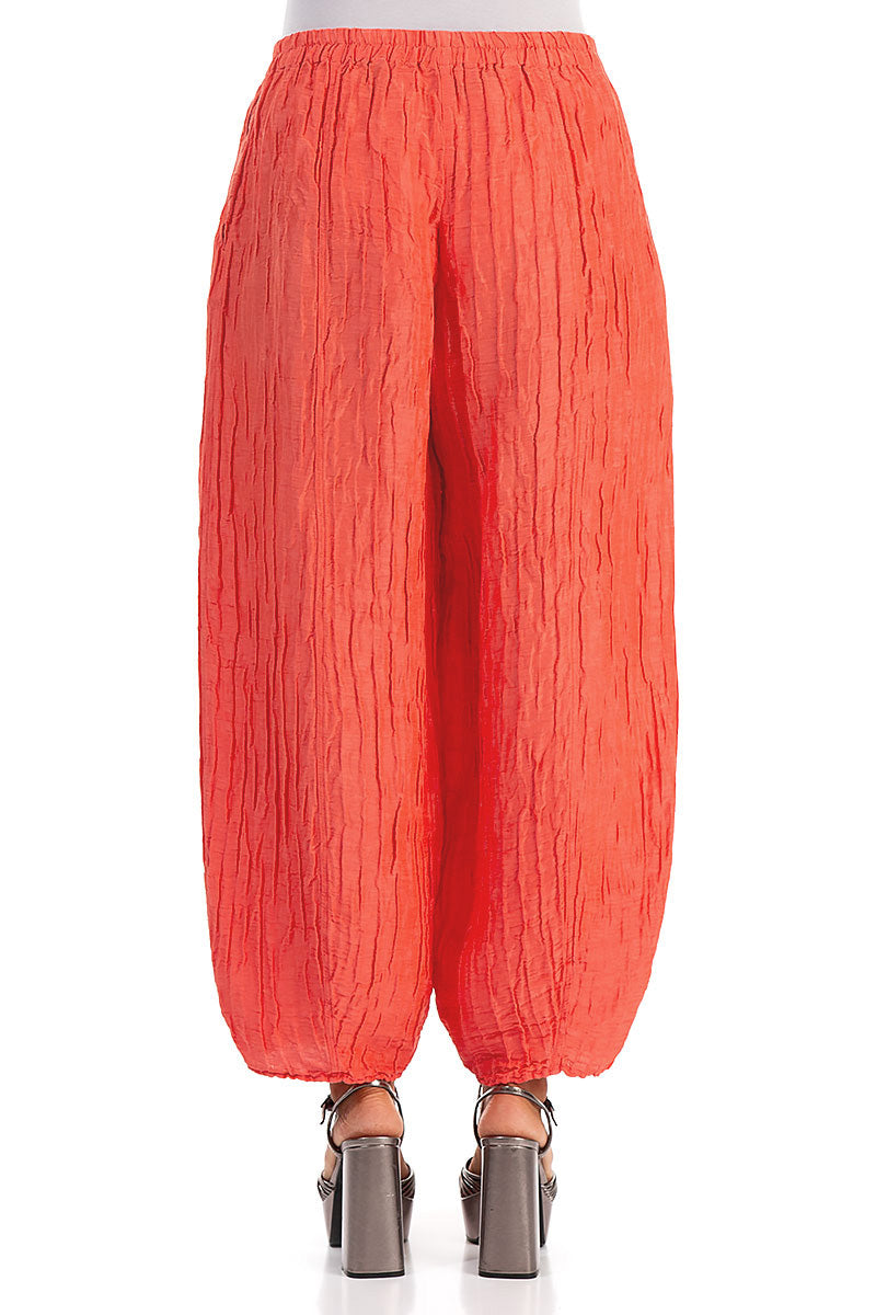 Taper Living Coral Crinkled Silk Linen Trousers