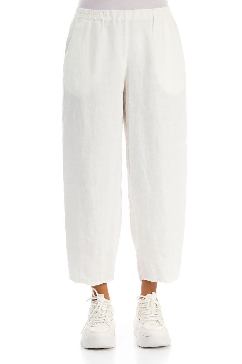 Taper Off White Linen Trousers