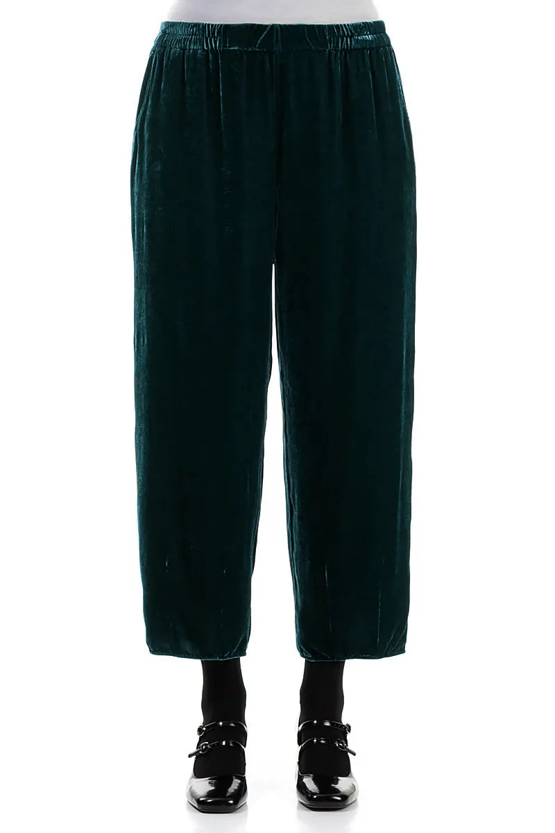 Cropped Taper Peacock Silk Velvet Trousers 1