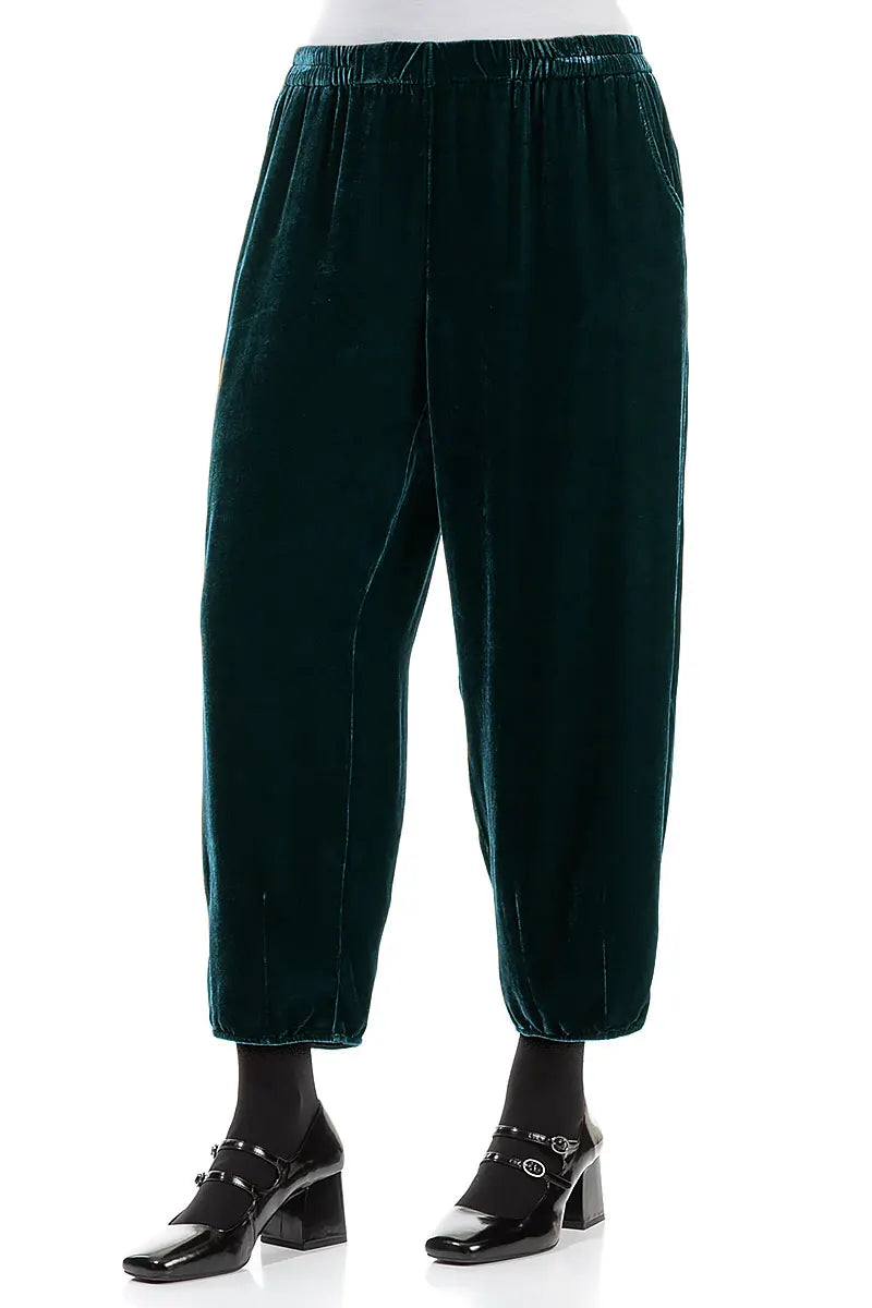 Cropped Taper Peacock Silk Velvet Trousers 3