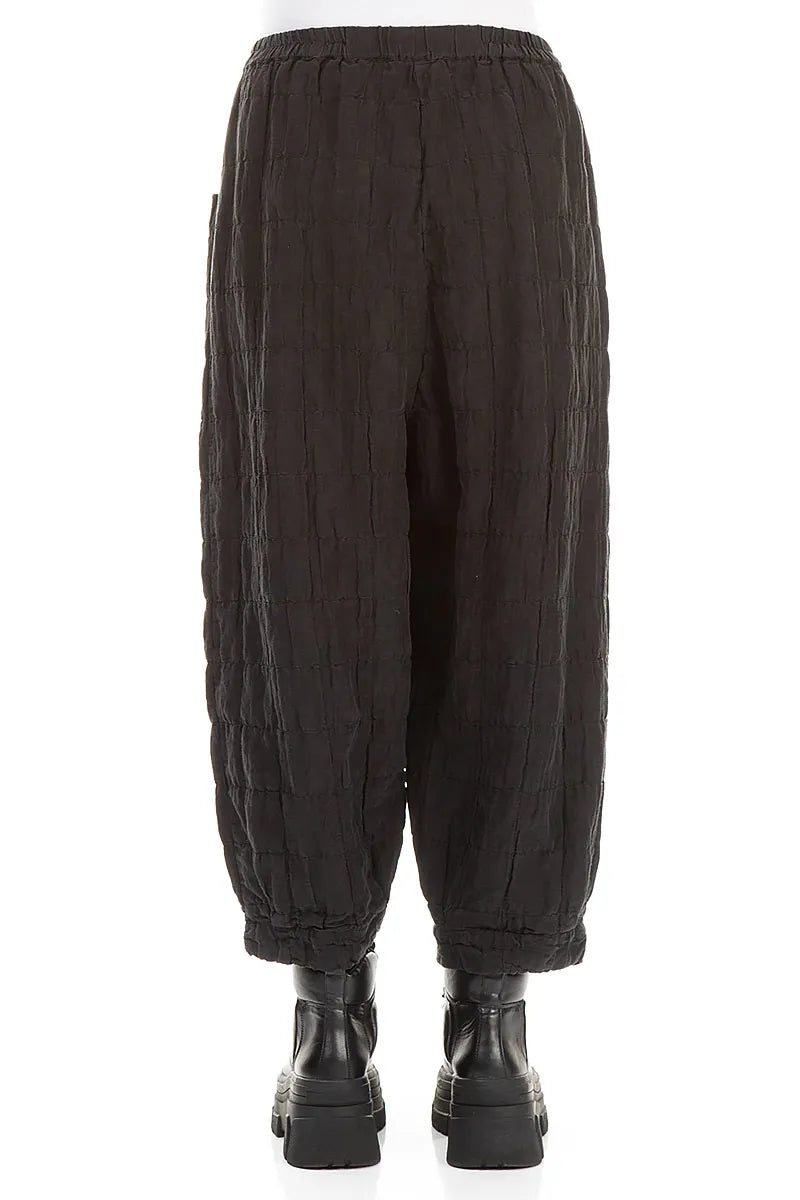 Taper Pleated Black Silk Linen Trousers 2