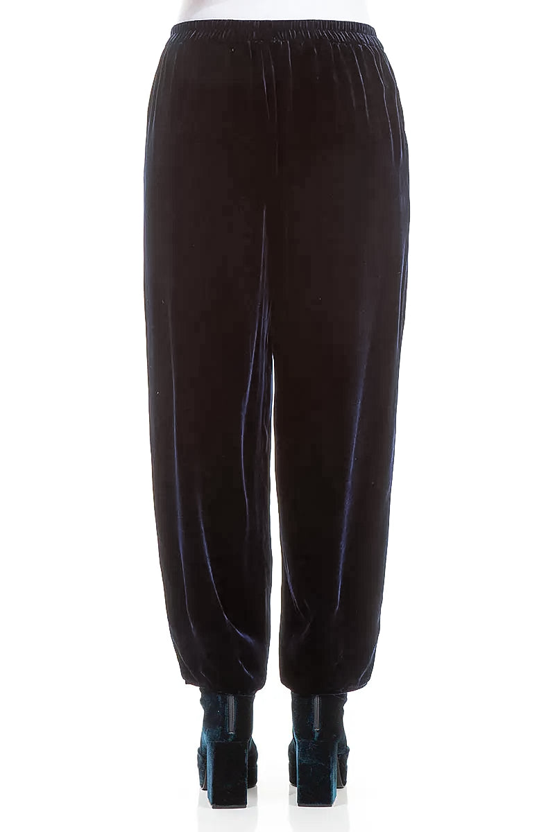 Taper Royal Blue Silk Velvet Trousers 2
