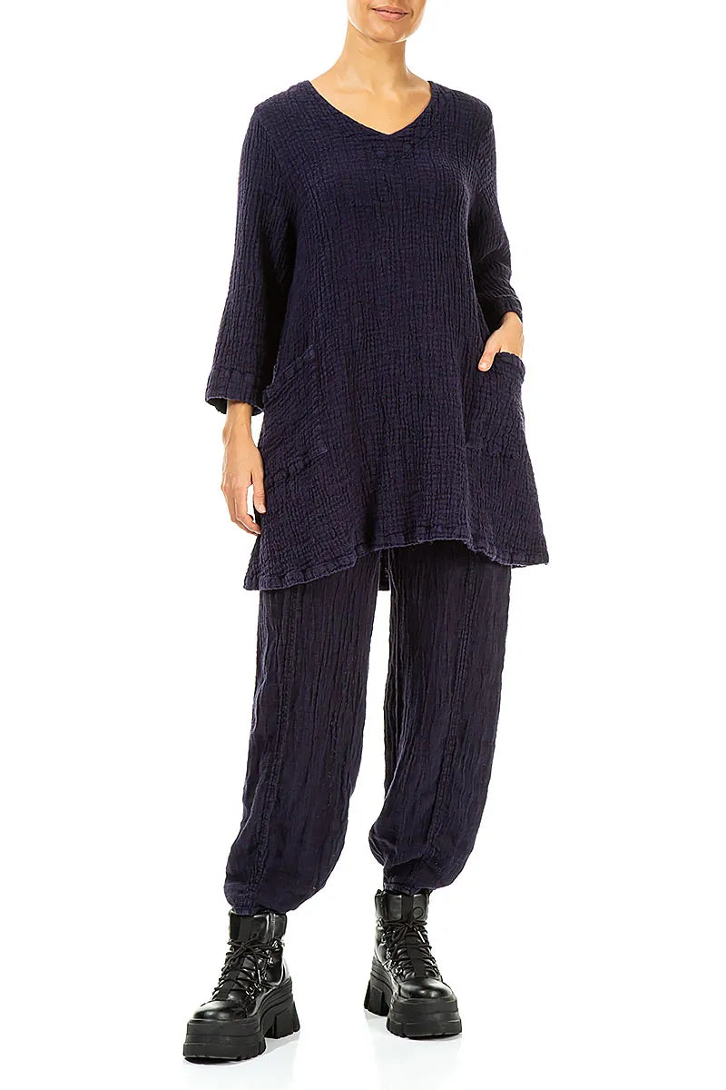 Taper Royal Purple Mélange Linen Trousers 4