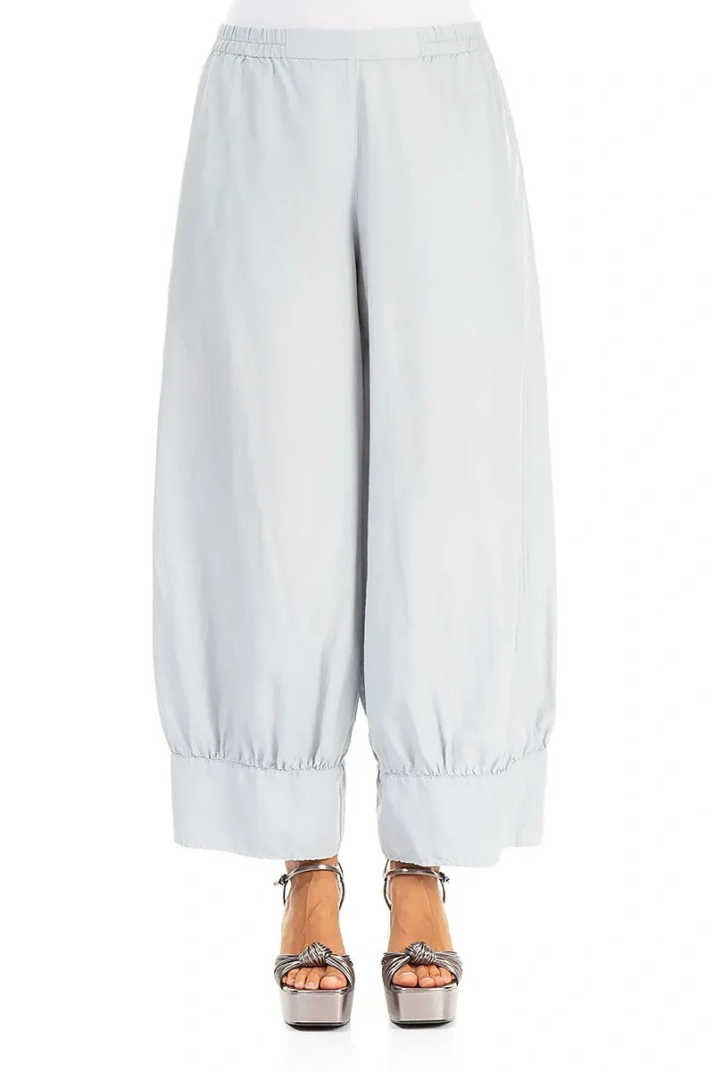 Taper Silver Grey Silk Cotton Trousers 1
