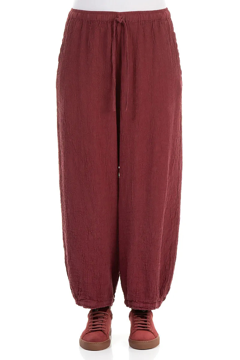 Taper Tie Up Antique Ruby Linen Viscose Trousers 1