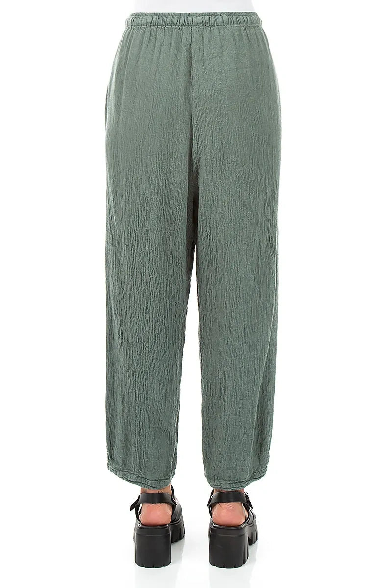 Taper Tie Up Sage Textured Linen Trousers 2