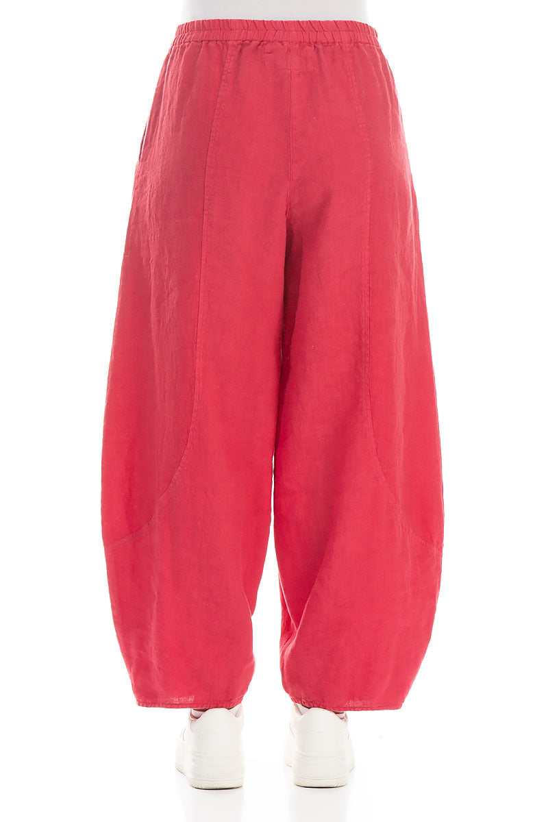 Taper Wide Raspberry Linen Trousers 2