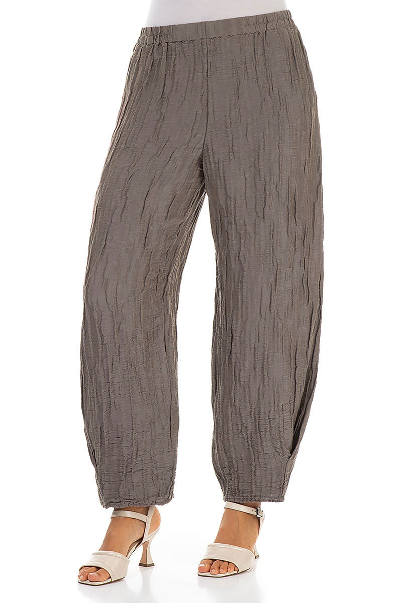 Tapered Barrel Truffle Crinkled Silk Trousers 4