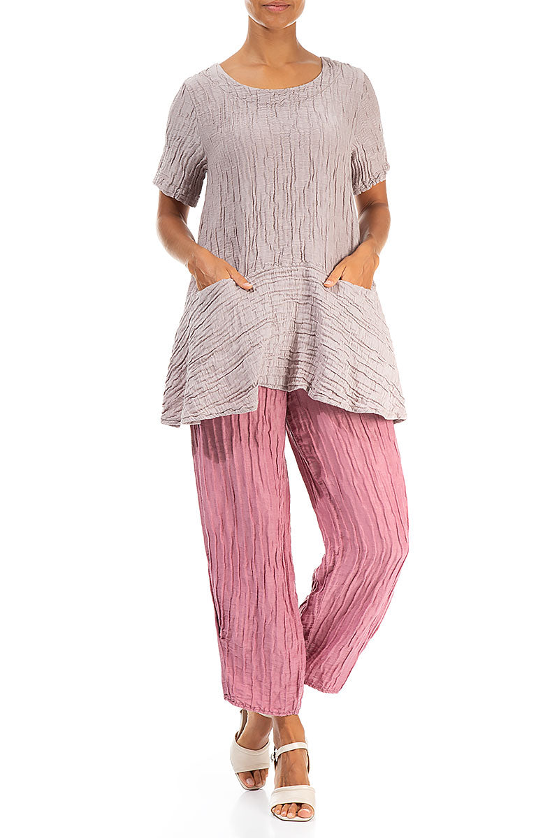 Tapered Barrel Mauve Taupe Crinkled Silk Trousers 4