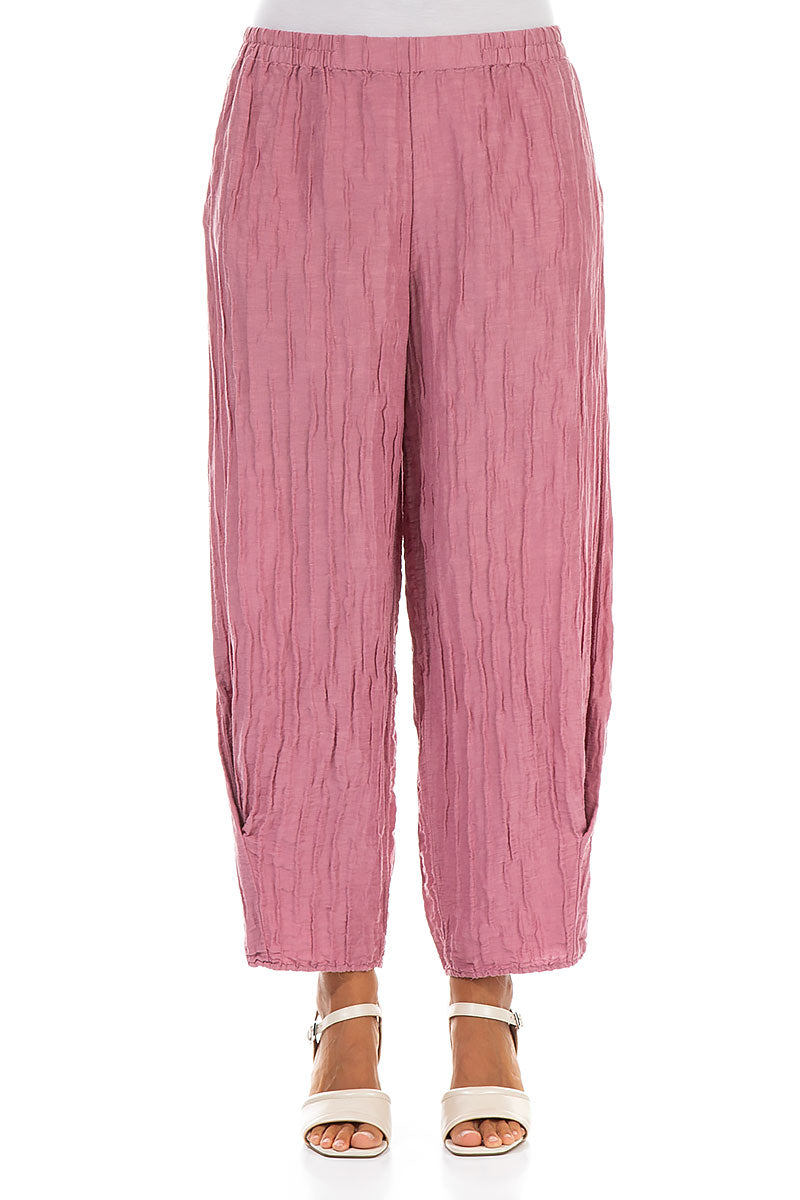 Tapered Barrel Mauve Taupe Crinkled Silk Trousers 1