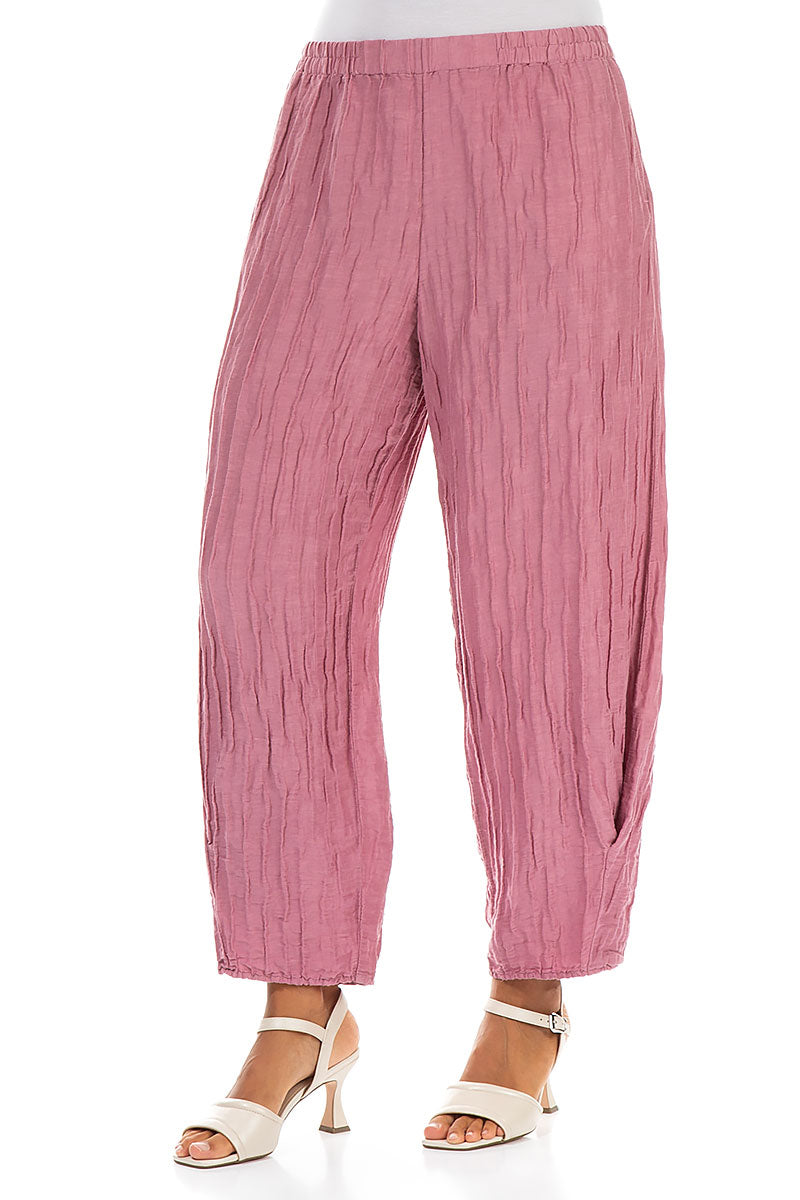Tapered Barrel Mauve Taupe Crinkled Silk Trousers 3