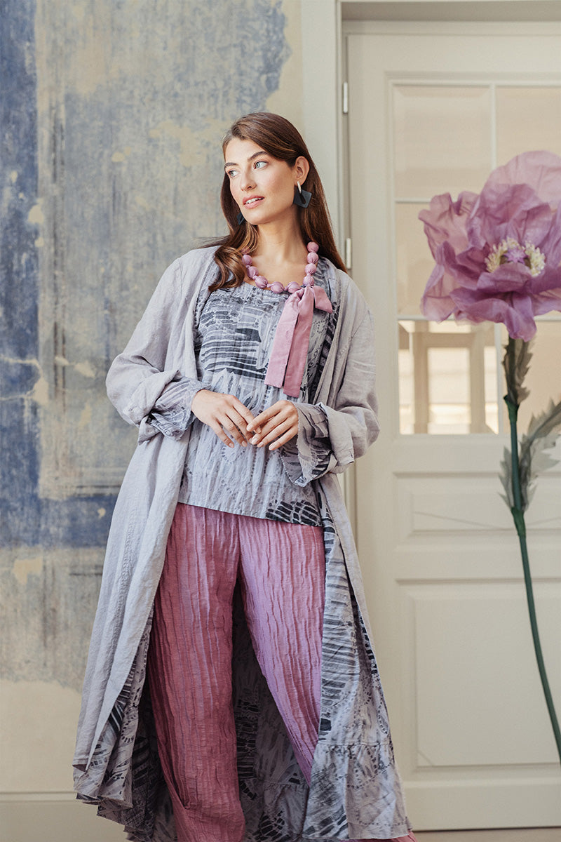 Tapered Barrel Mauve Taupe Crinkled Silk Trousers 6