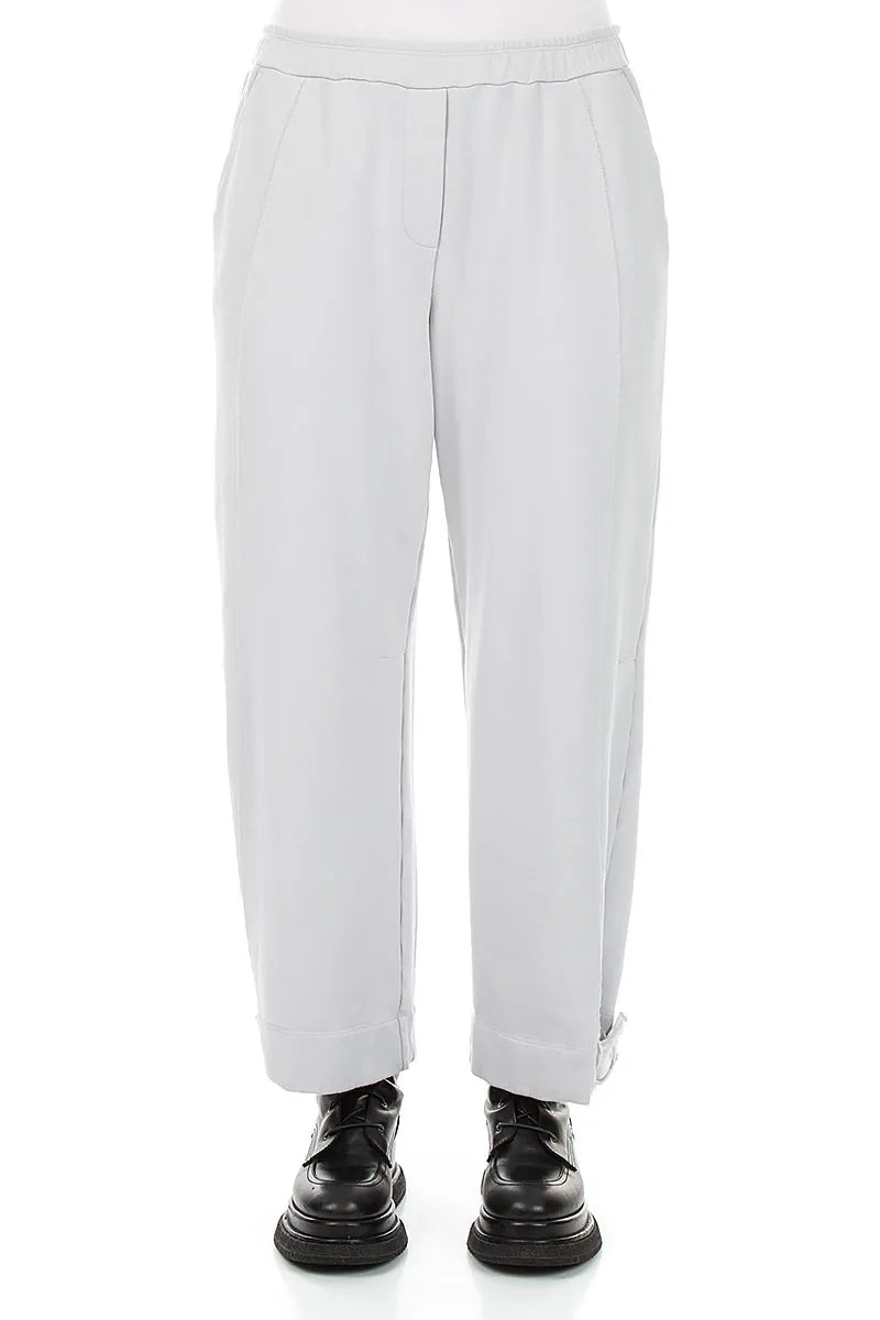 Tapered Pearl Grey French Terry Cotton Trousers