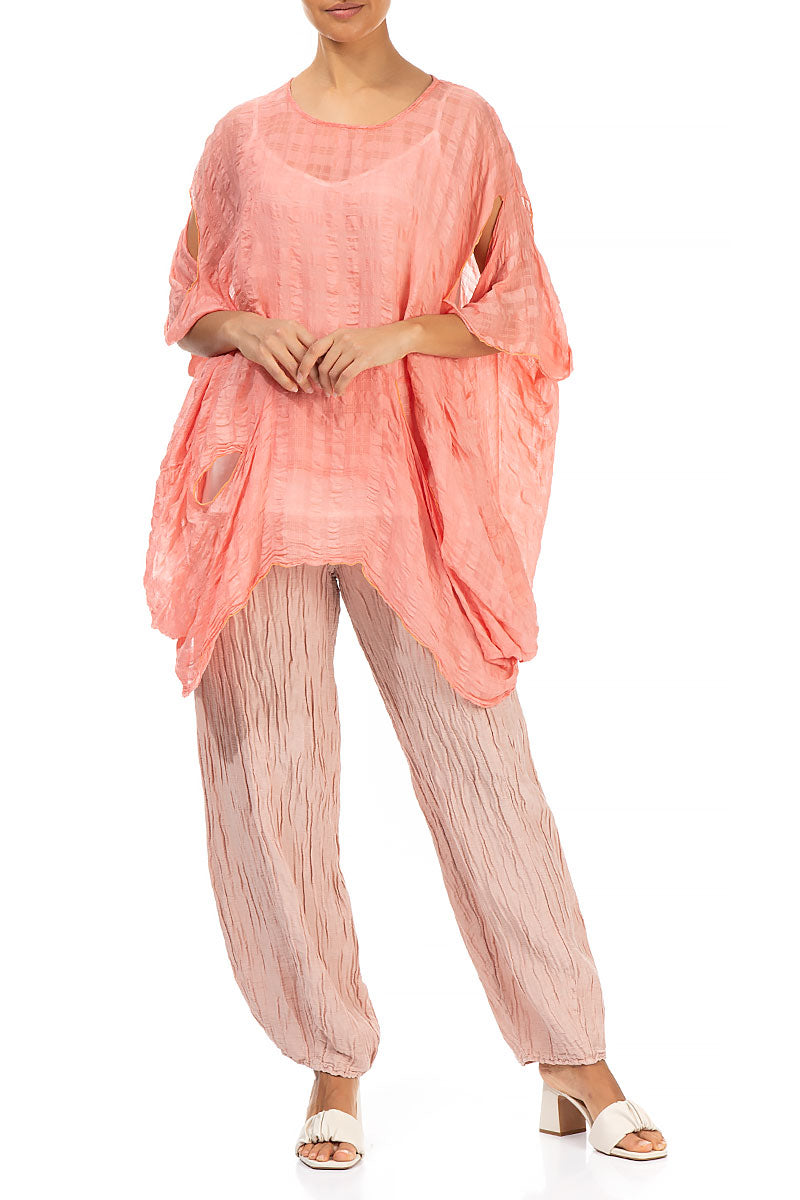 Tapered Pastel Pink Crinkled Silk Trousers 4