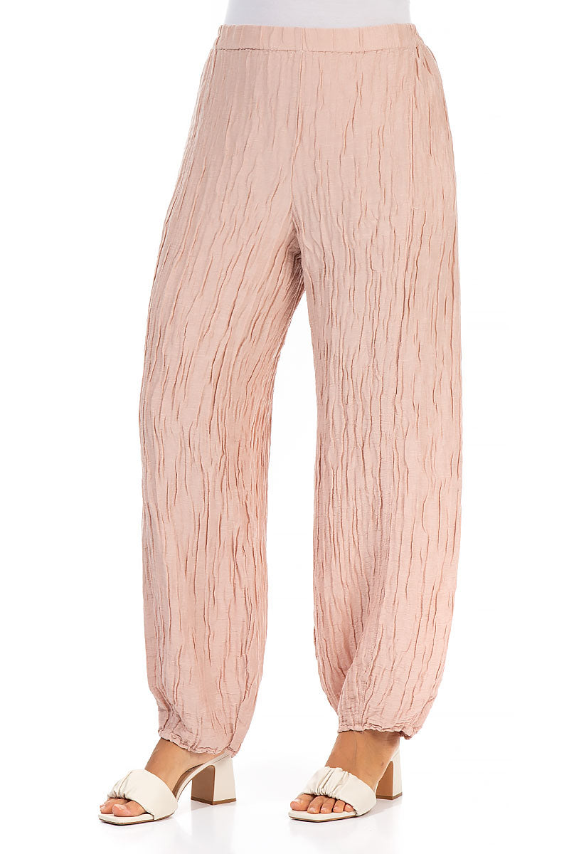 Tapered Pastel Pink Crinkled Silk Trousers 3