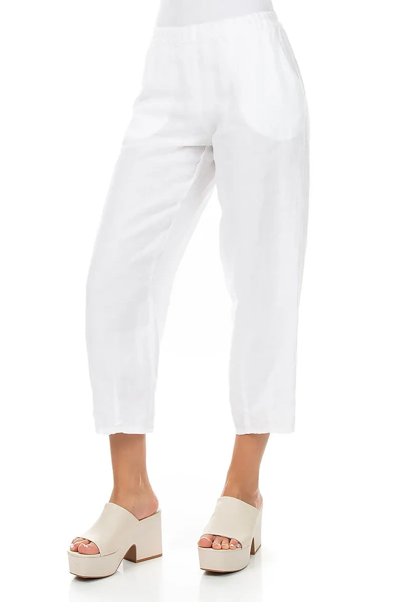 Tapered White Linen Trousers 3