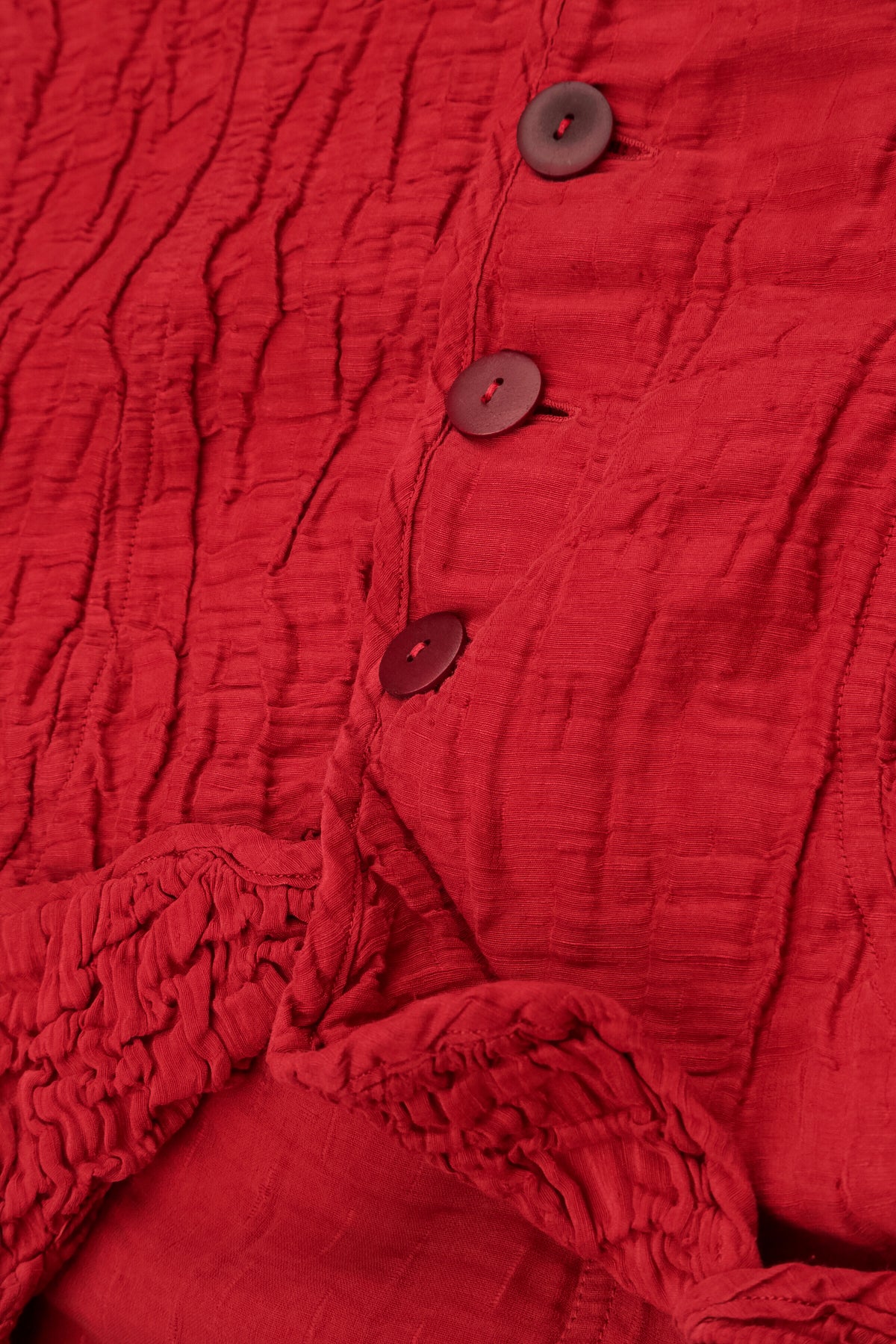 Textured Collar Crinkled Red Silk Linen Jacket