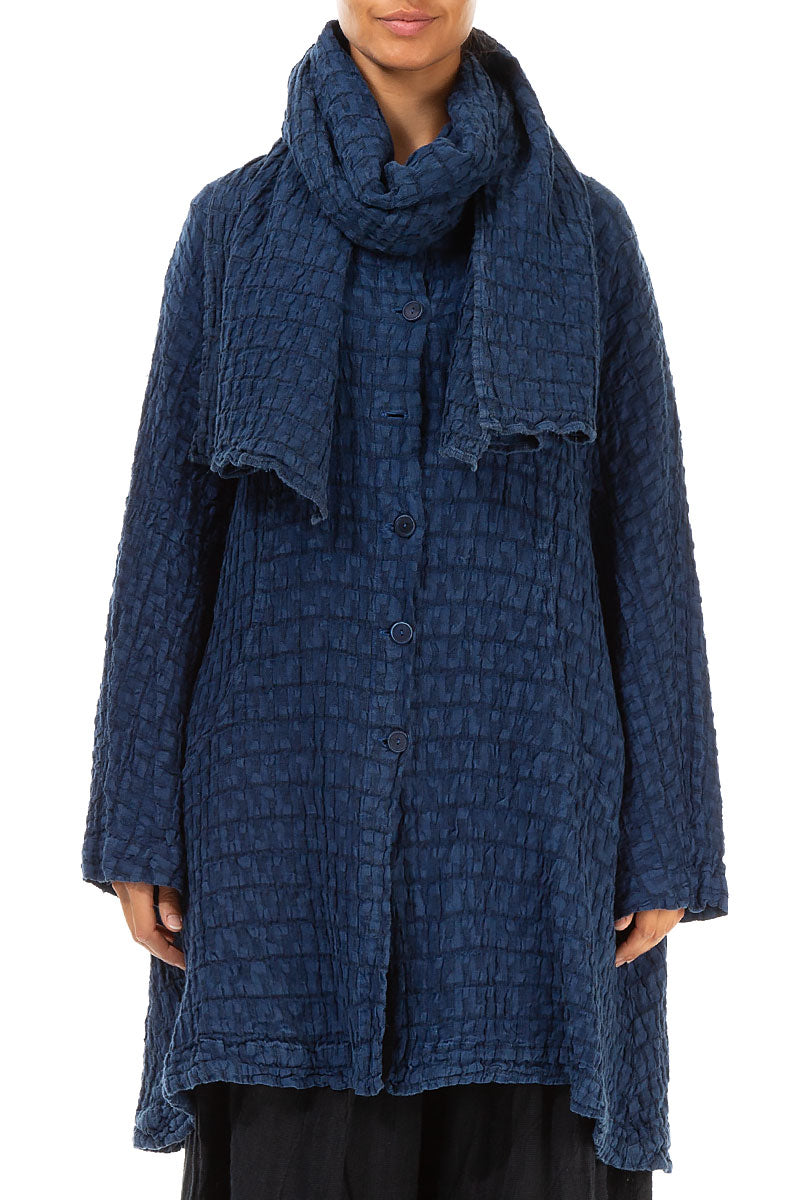 Textured Royal Blue Linen Scarf 1