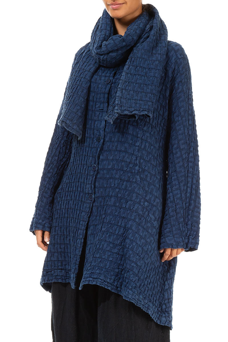 Textured Royal Blue Linen Scarf 3