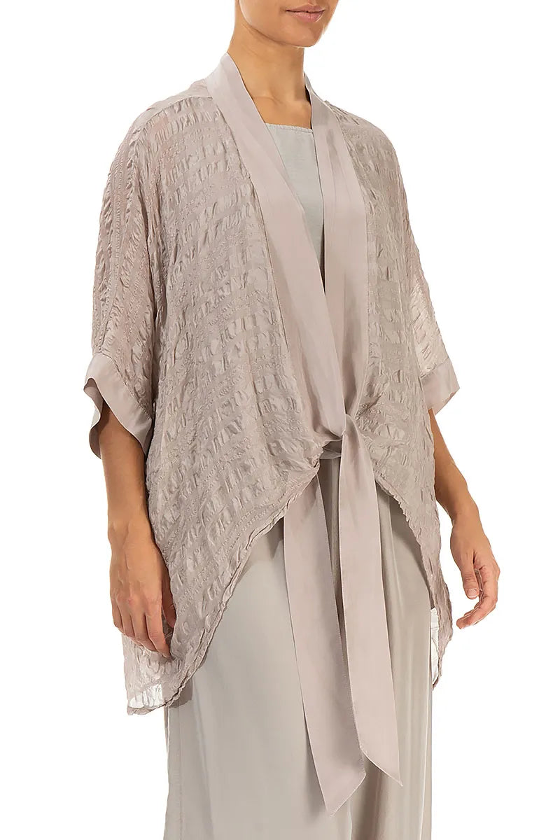 Beige Strukturierte Seidenjacke zum Binden