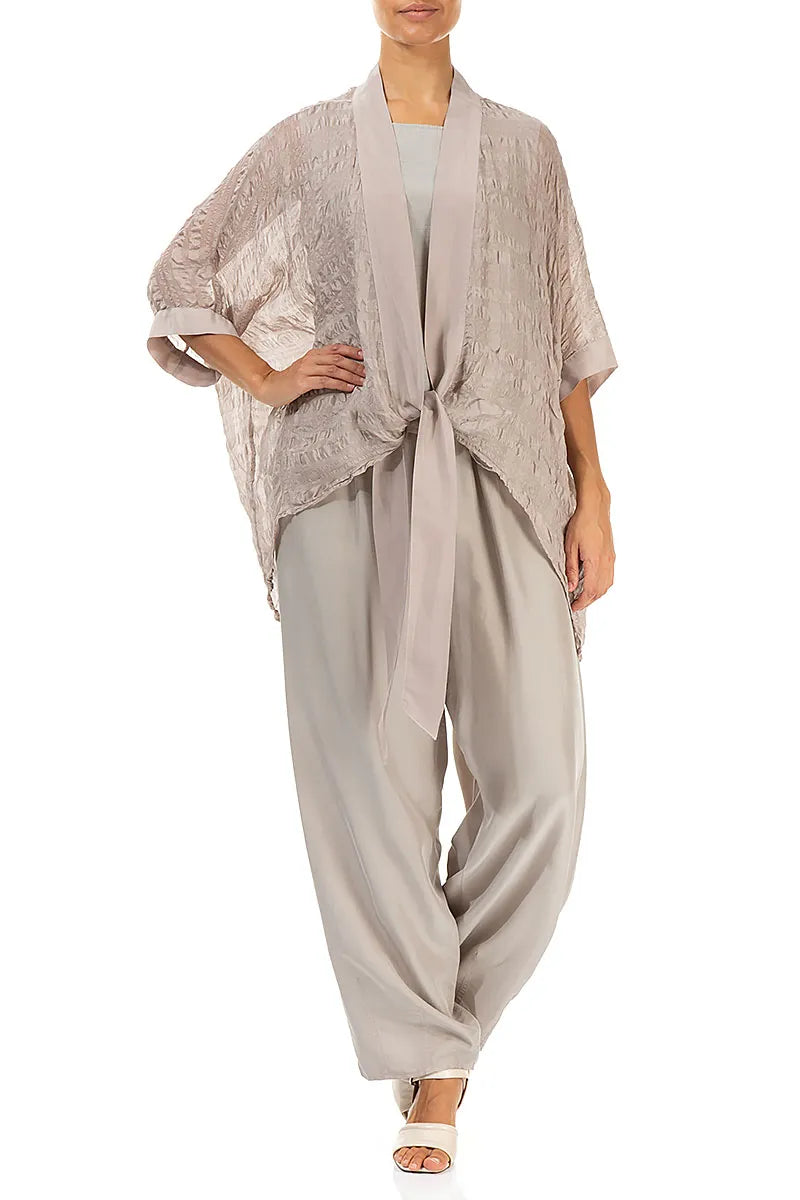 Beige Strukturierte Seidenjacke zum Binden