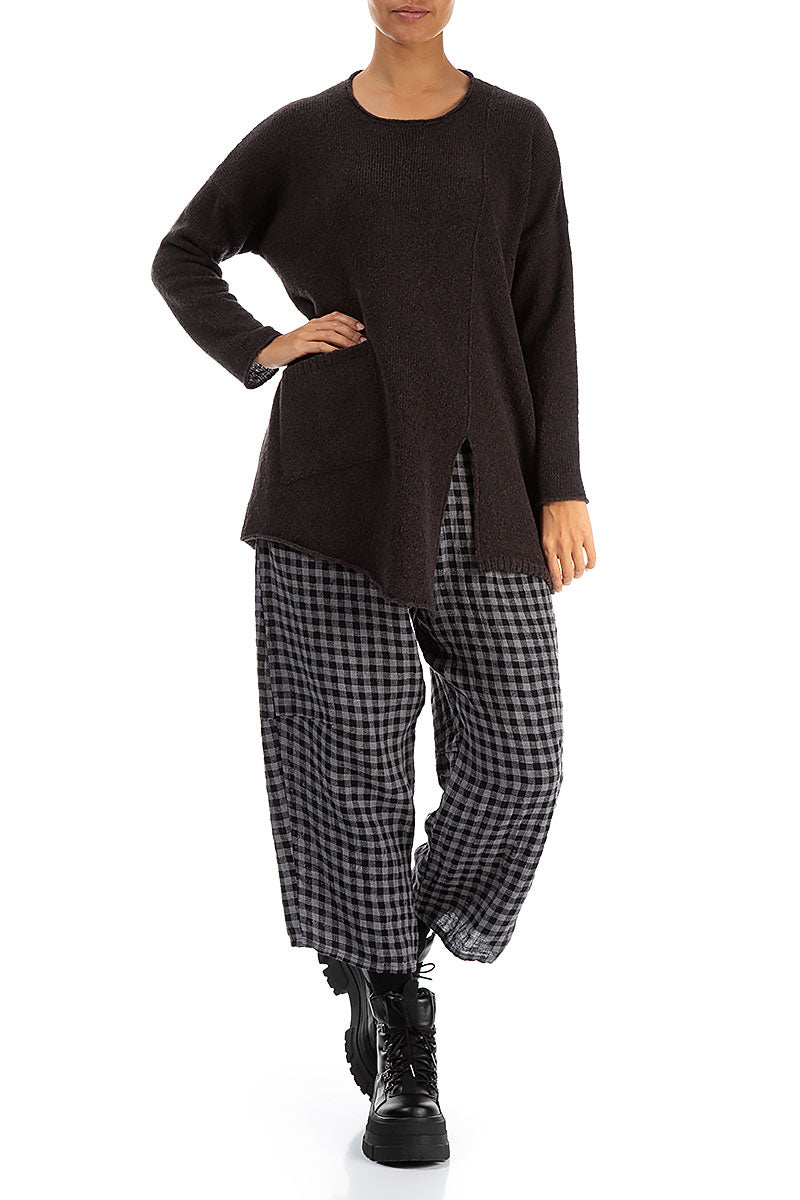 Tie Up Grey Check Linen Trousers 4