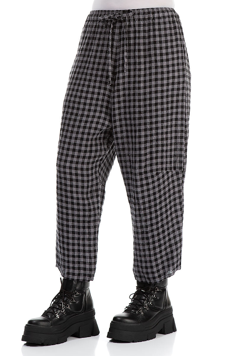 Tie Up Grey Check Linen Trousers 3